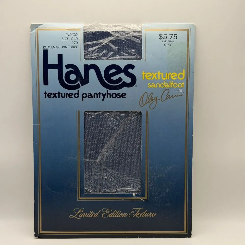 Vintage Pantyhose 1980s Hanes Textured Indigo Romantic Pinstripe C-D 970 NOS